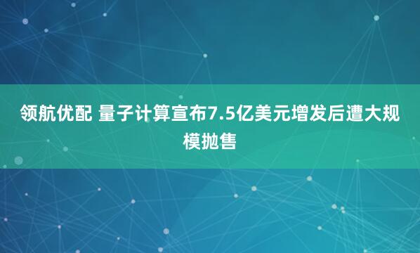 领航优配 量子计算宣布7.5亿美元增发后遭大规模抛售